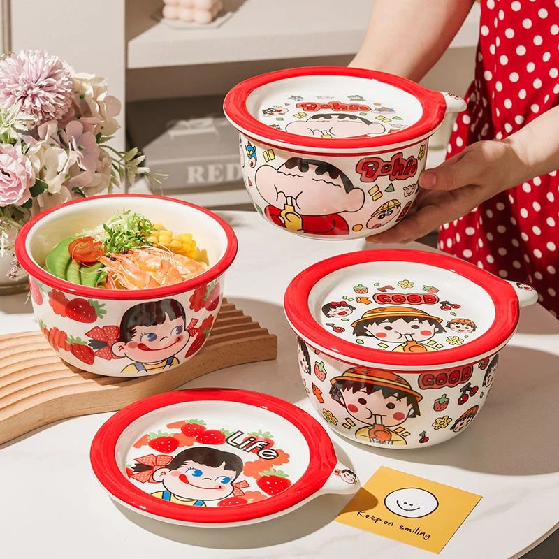 ins风可爱卡通带盖少女心大容量日式泡面碗早餐碗学生党家用yw