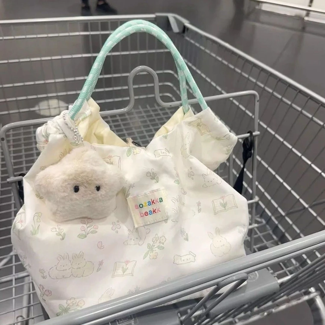 新款可爱碎花单肩帆布包学生女单肩包大容量手提袋托特包化妆包yj