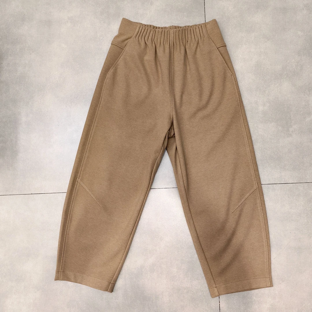 时尚日系小弯刀裤百搭阔腿宽松秋冬纯色毛呢松紧腰休闲裤复古直筒