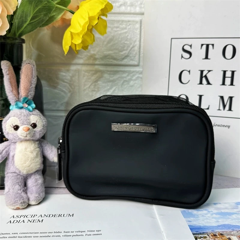 17*11.5*5cm黑色方形网纱+PU双面拼接洗漱包化妆包收纳包