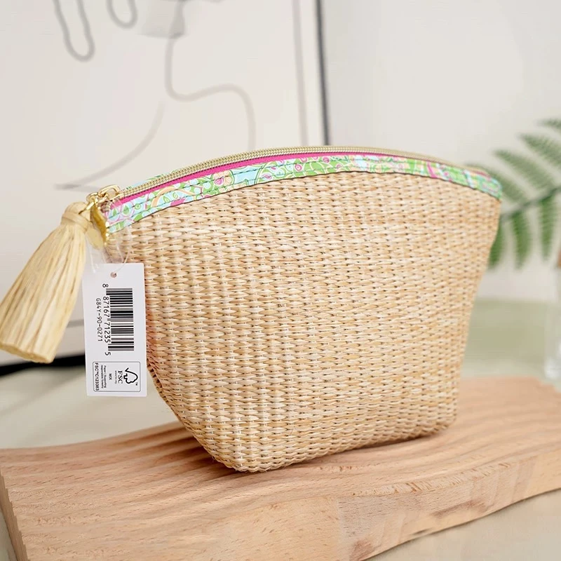 【2个装】11.5*22*14.5*6.5cm草编饺子包赠品零钱包流苏拉链时尚