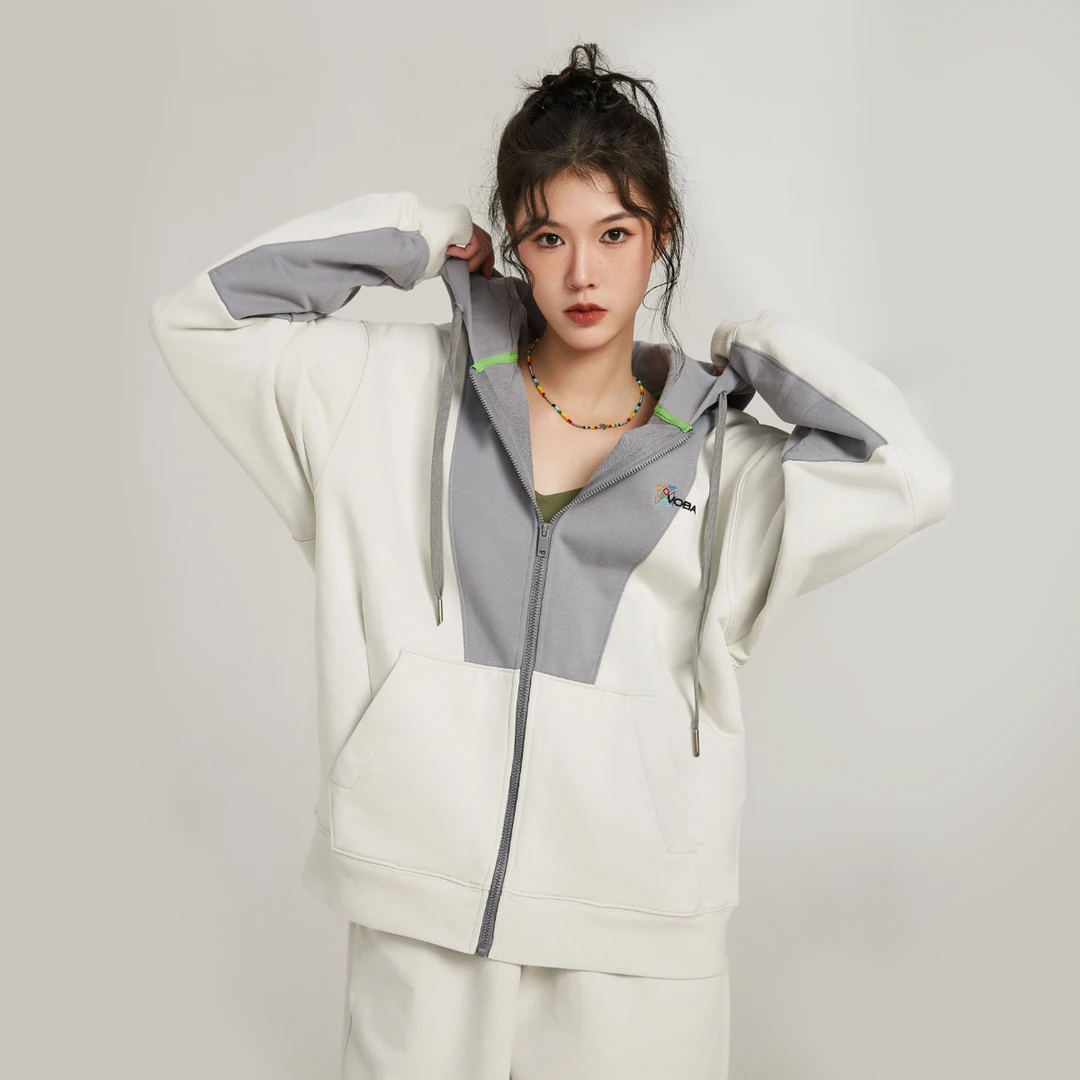 VOBA开衫拼接款卫衣外套 长袖时尚休闲连帽 男女同款 VSP23DCG004