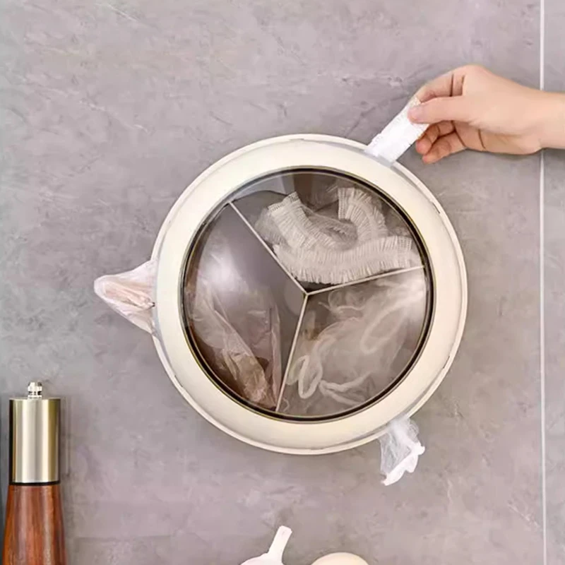 拾物造家保鲜膜套收纳盒免打孔壁挂保鲜袋水槽过滤网垃圾袋浴帽盒