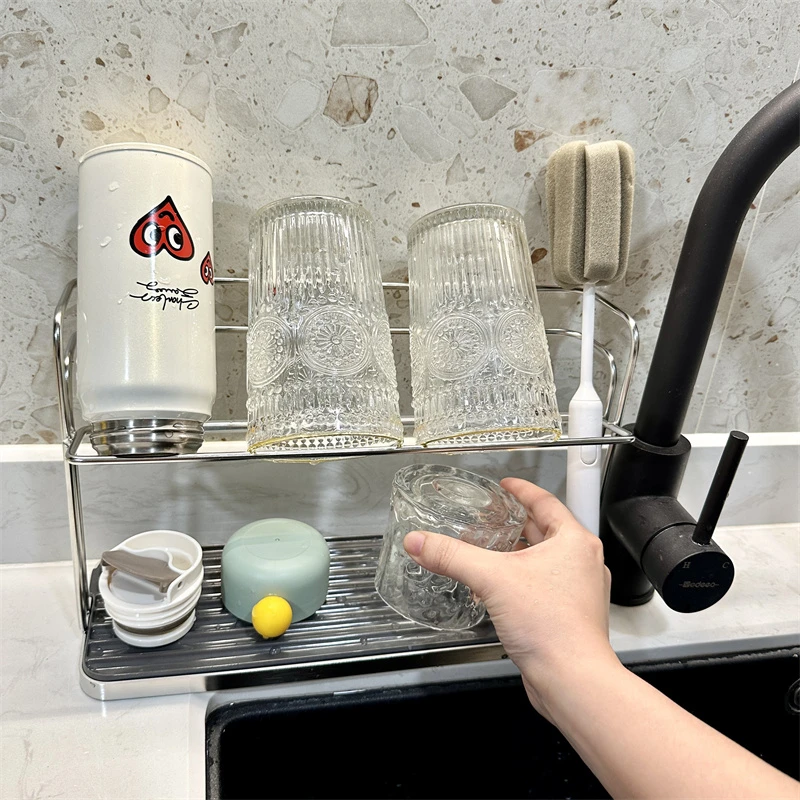 拾物造家杯架家用桌面双层水杯茶杯茶具收纳架沥水盘水杯置物架