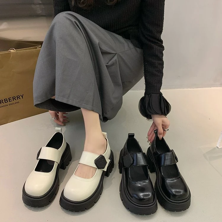 法式厚底玛丽珍乐福鞋女2024新款时尚百搭复古浅口休闲风小皮鞋
