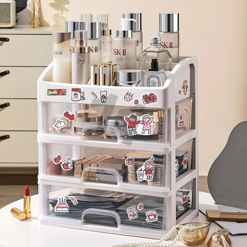 桌面化妆品收纳盒塑料收纳架抽屉式首饰盒化妆品置物架透明整理盒