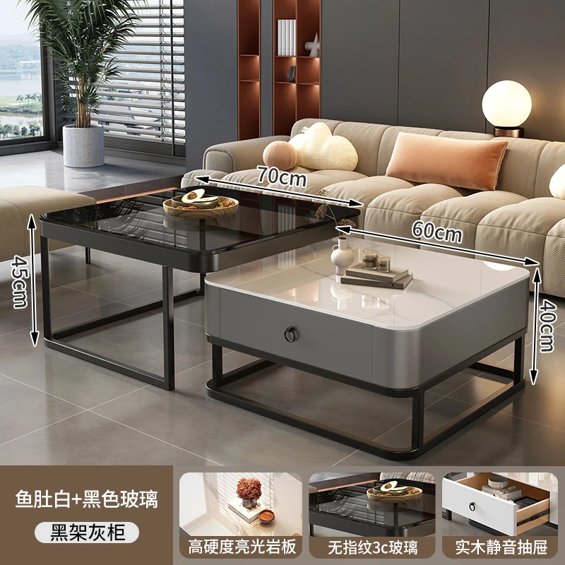 岩板茶几客厅家用专用2024新款简约网红小户型储物长方形茶桌