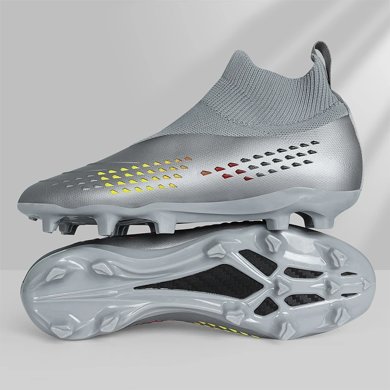 无鞋带高帮足球鞋FG长钉学生成人防滑男女青少年透气比赛足球鞋