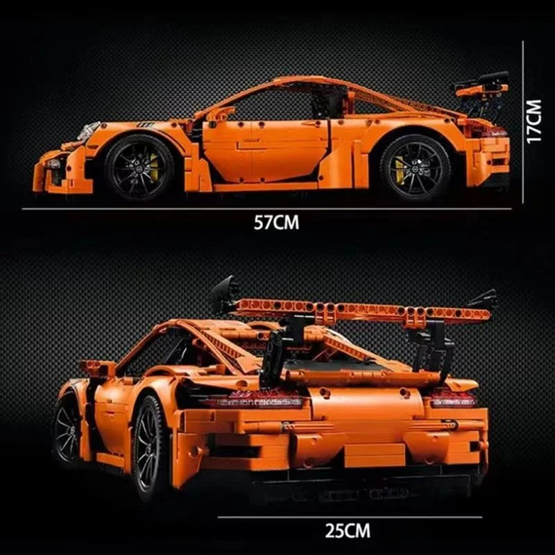 机械组056积木科技保时捷911GT3橙色高难度拼装玩具礼物模型跑车