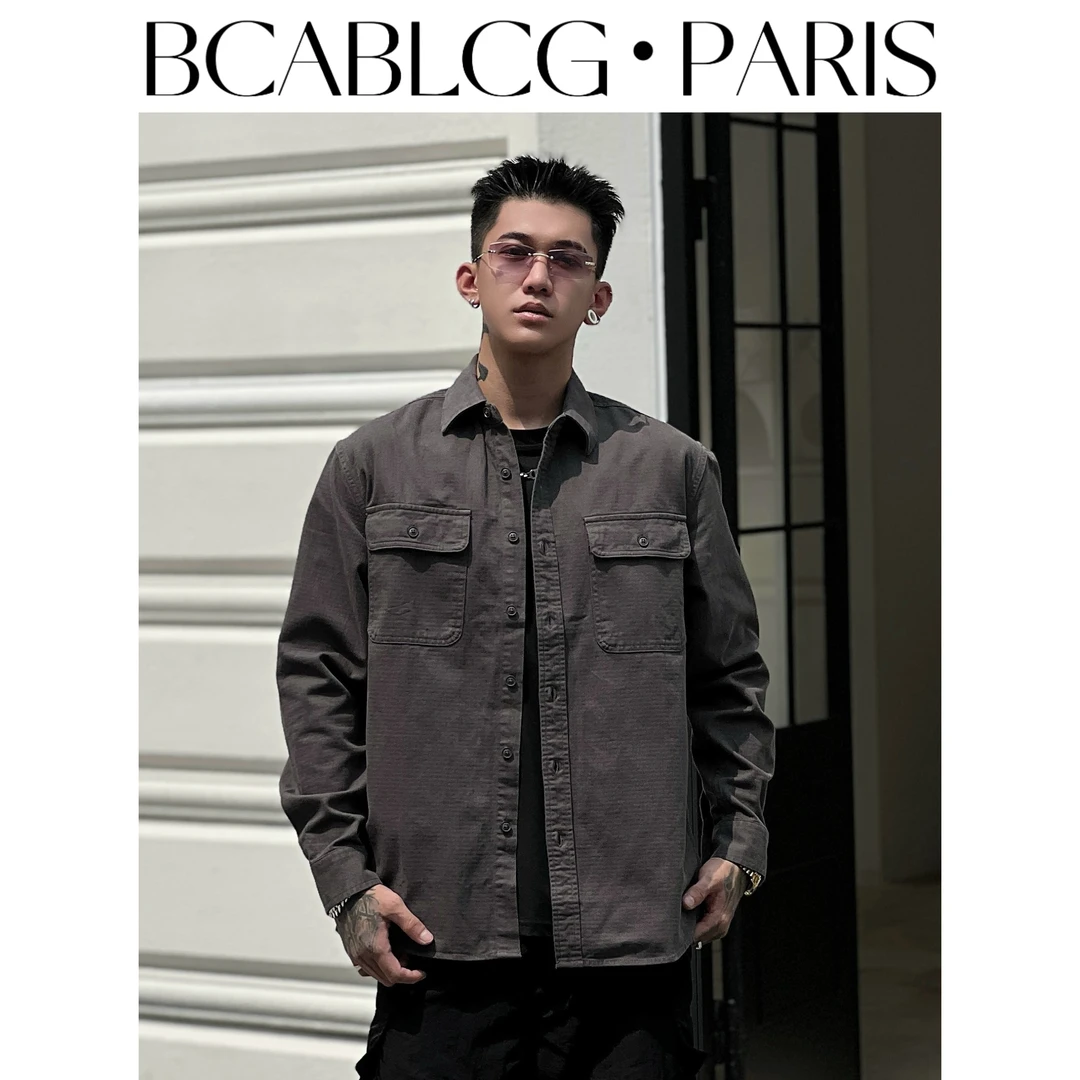 【秋冬爆款】美式重磅工装夹克加厚纯棉男士翻领微宽松设计休闲衬衫