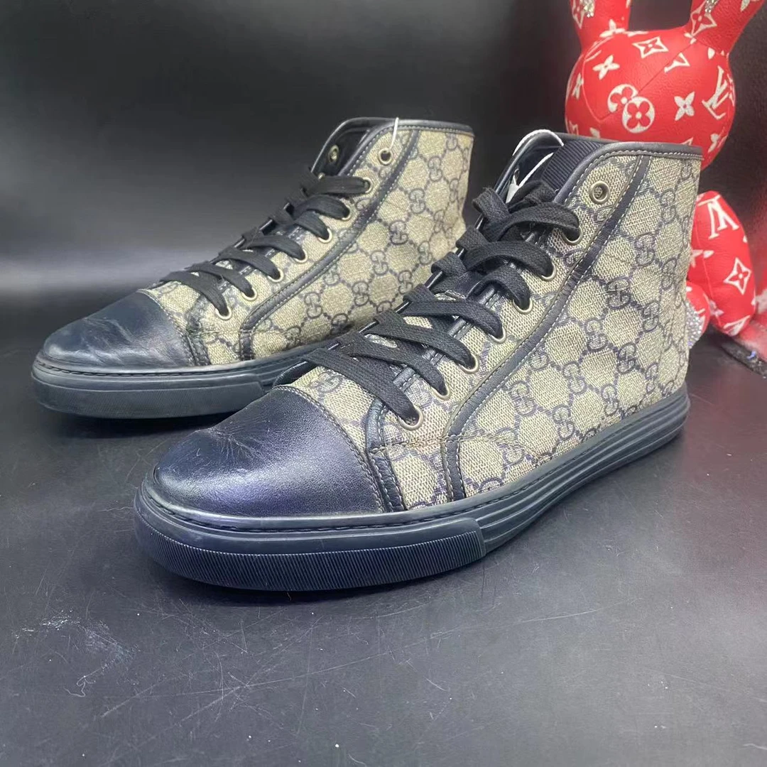 【AO福利】古驰/GUCCI 41欧码男士时尚藏蓝印花贝壳头高帮板鞋ao337