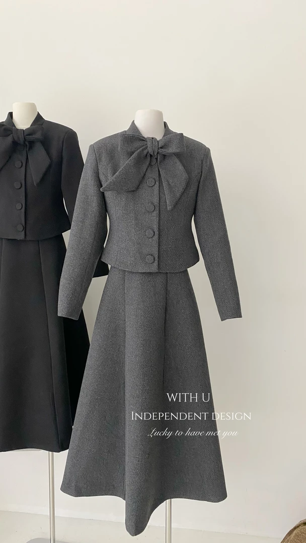 With U（9wt2298#）财阀千金收腰外套+半身裙套装 9-123