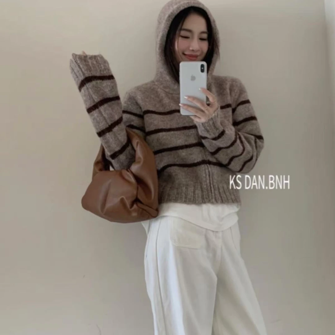 KS福秒（1ks88109#）含马海毛！连帽条纹毛衣～12-9