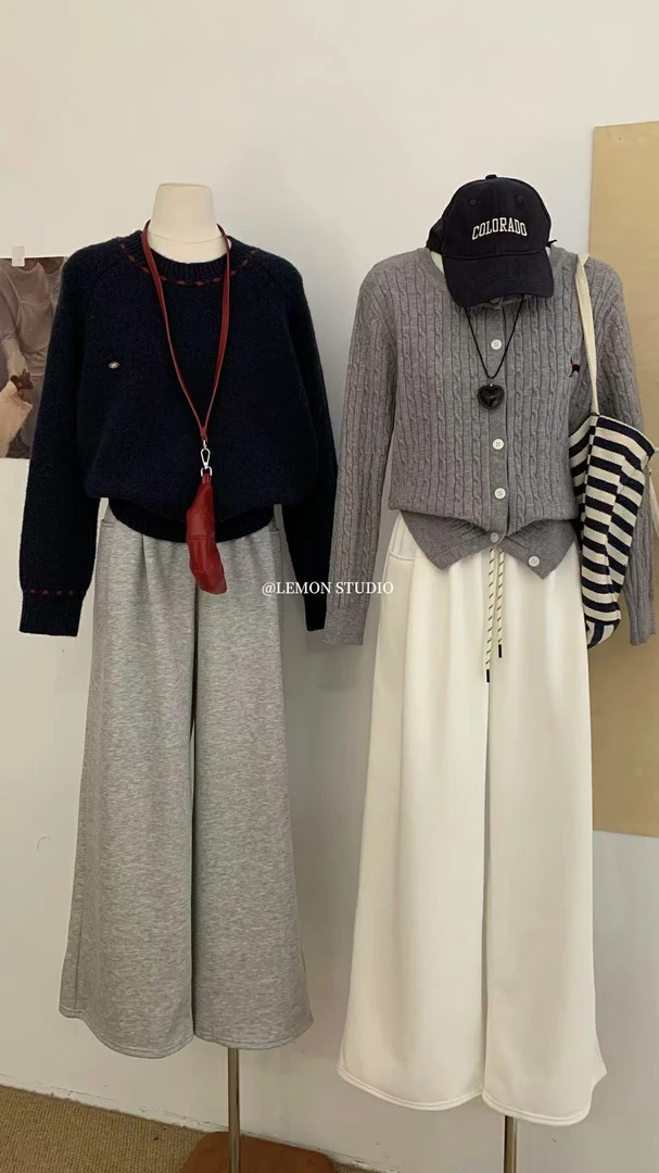 LEMON（9LM4025#）加绒抽绳高腰阔腿休闲裤 9-1211