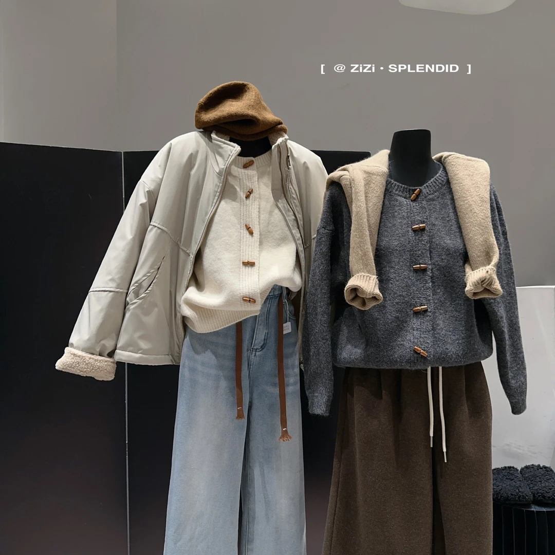 ZiZi 福秒（9Zi3152#）软糯牛角扣圆领毛衣9-125