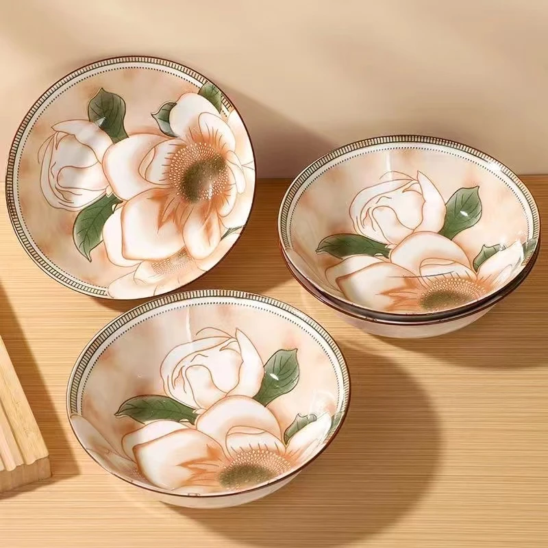 【6个装 7英寸山茶花汤面碗】破损补发 筷子商家推荐