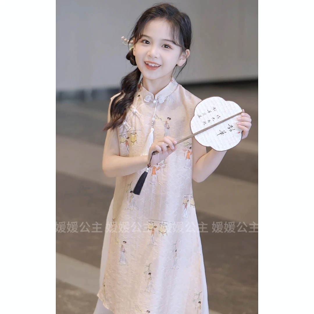 媛媛公主媛【春花秋月】2024夏季女童新中式国风连衣裙14266R090