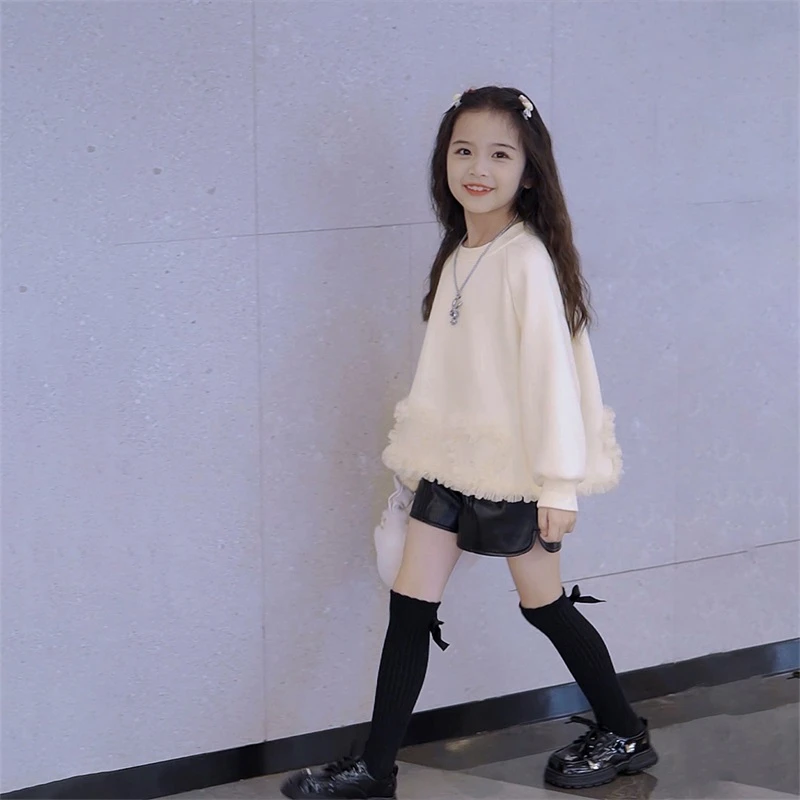 媛媛公主2023冬季加绒女童中大童爱心圆领卫衣63403T769