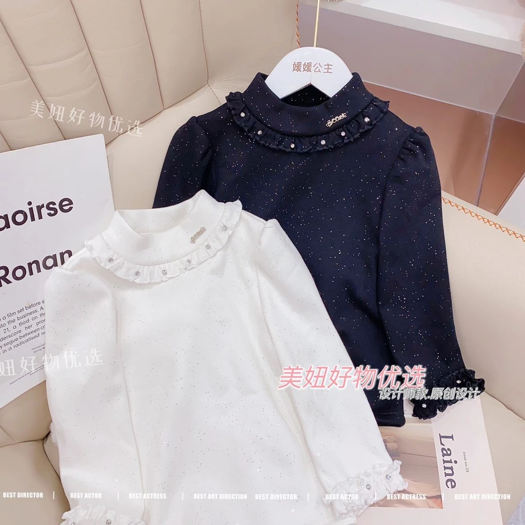 【现货】冬季加绒加厚钉钻重工打底衫12417N004女童蕾丝