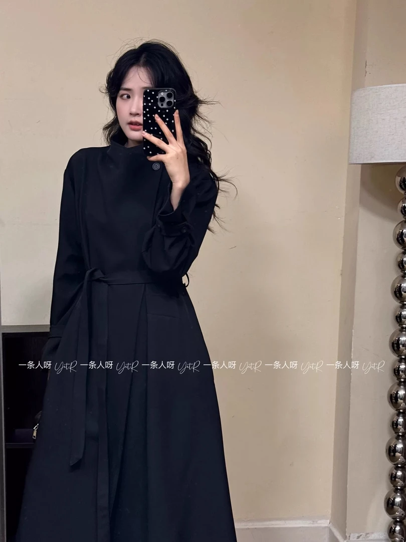 赫本风高级感长风衣外套高级感复古长款大衣6910