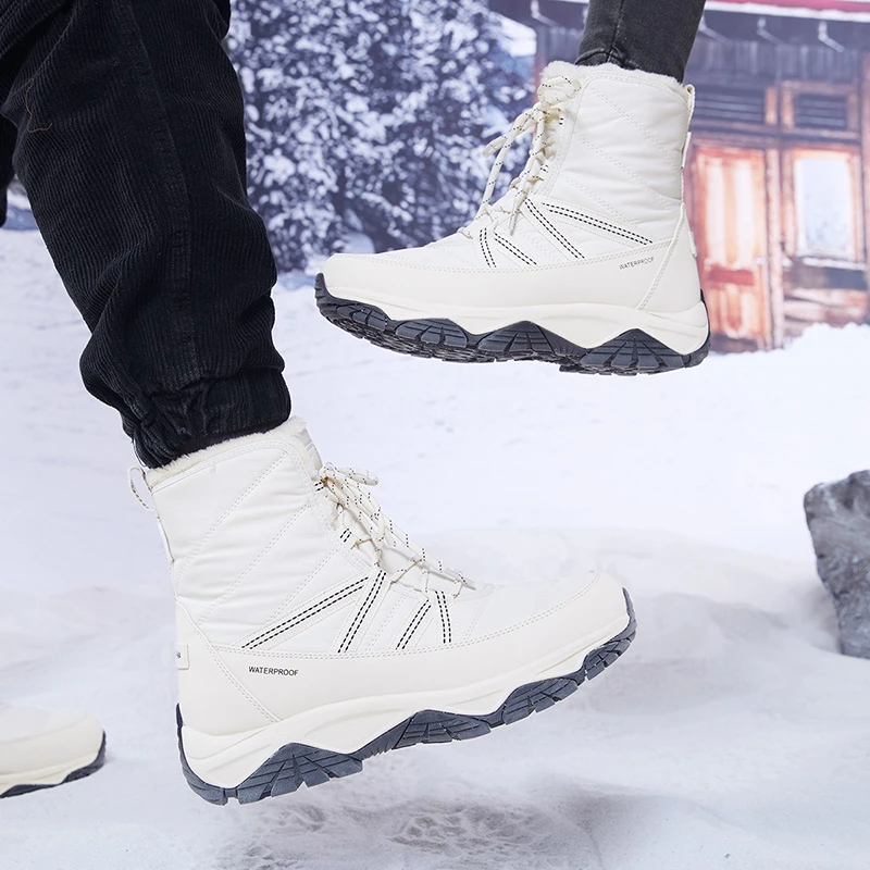 雪地靴登山鞋加绒防水保暖厚底防滑户外冬季中筒抗寒加厚情侣棉鞋