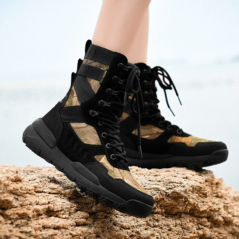 户外休闲鞋女高帮夏季显腿长穿搭靴马丁靴春秋款防水防滑登山运动
