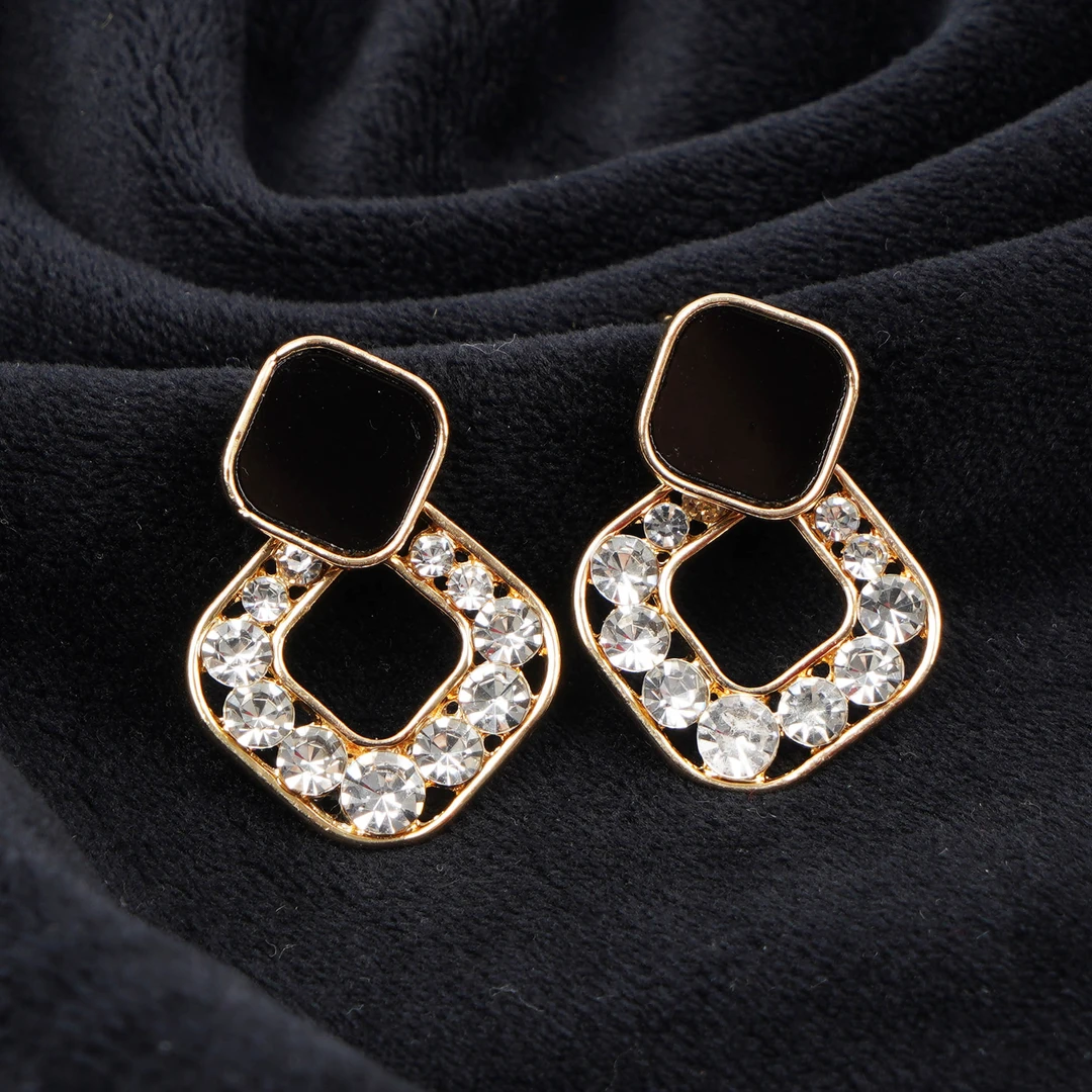 铜合金耳饰 黑色几何耳环女高级感方形耳钉气质耳饰女N1104