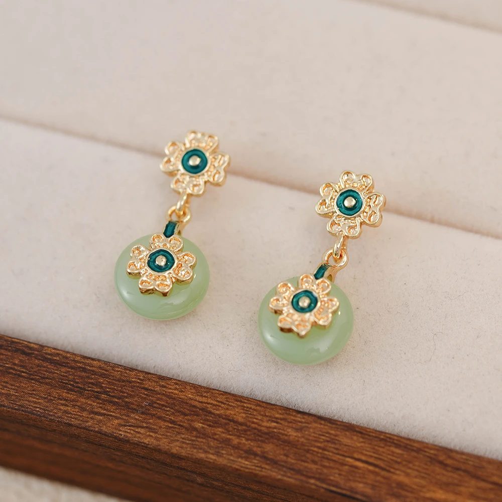 铜合金耳饰 翠绿色新中式百搭简约耳饰N2001
