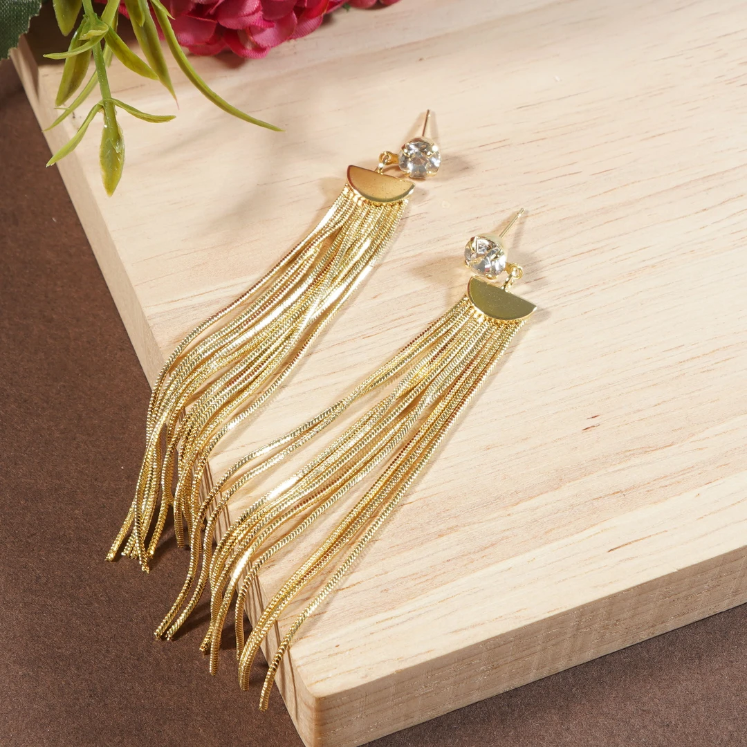 铜合金耳饰 金色流苏耳饰复古华丽配礼服长款耳环N1350