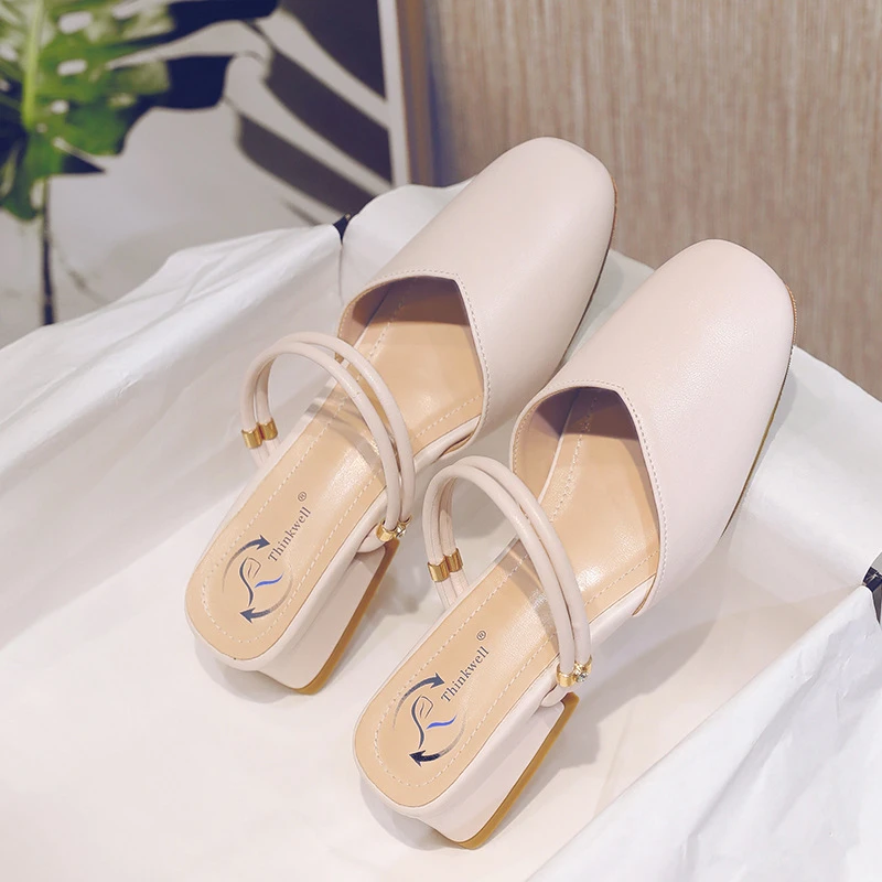 包头凉鞋女夏新款网红粗跟中跟方头罗马凉拖鞋配裙子韩版时尚百搭