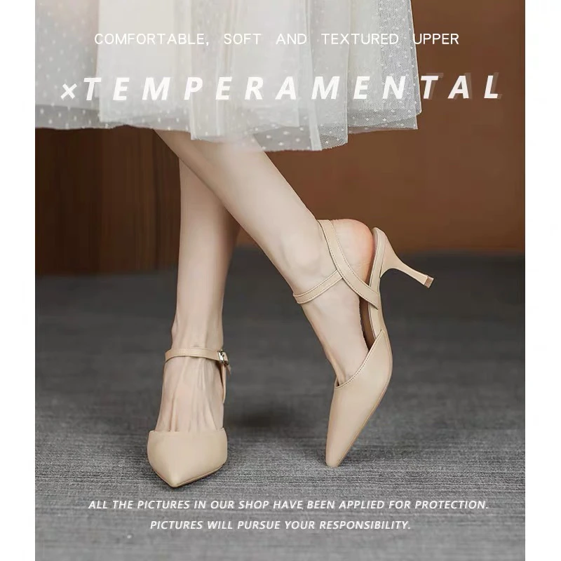 韩系包头气质小众高跟鞋女尖头细跟中跟温柔夏季百搭凉鞋小跟3cm