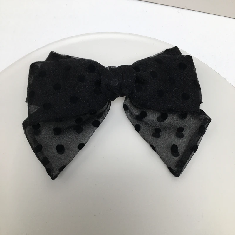 韩系波点网纱蝴蝶结发夹黑色淑女优雅气质横夹顶夹后脑勺弹簧夹女