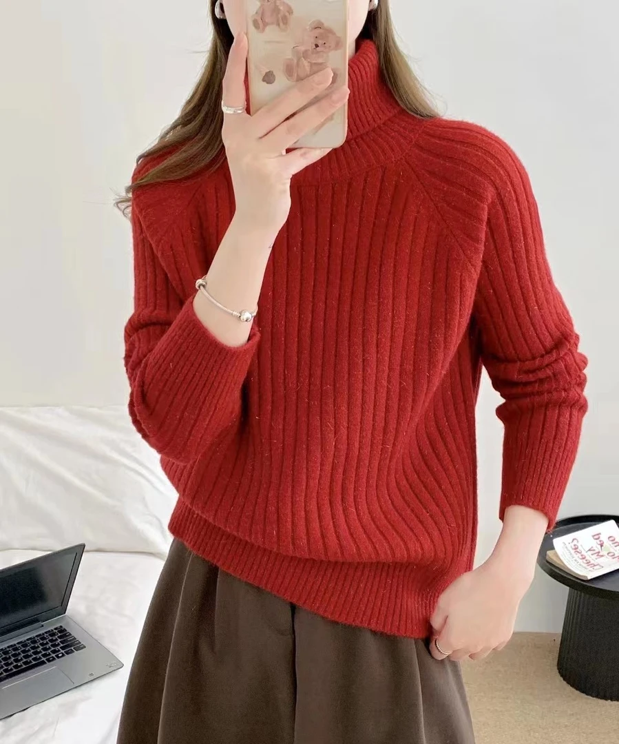 【加厚保暖】 高领毛衣女冬季高级感软糯慵懒风针织衫细闪上衣B3