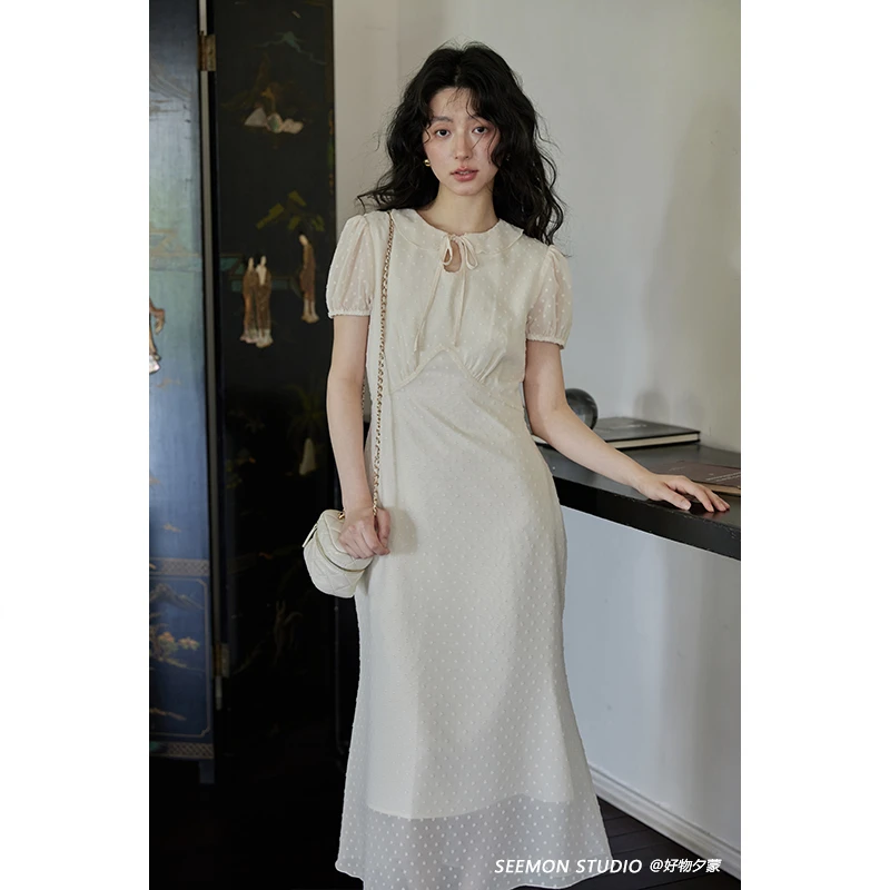 seemon夏季短袖气质收腰设计感小众改良旗袍新中式连衣裙女Q17204