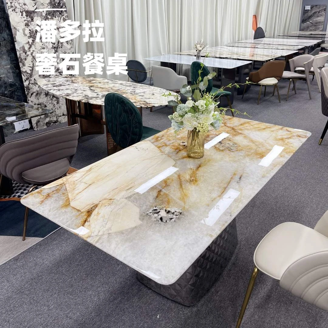 fanlu/梵陆意式轻奢潘多拉餐桌天然奢石长方形轻奢美式设计师推荐