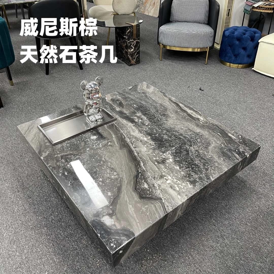 fanlu/梵陆意式奢石威尼斯棕茶几设计师推荐天然大理石方茶几极简