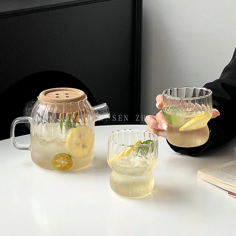 日式南瓜壶高颜值果茶壶杯子冷水壶高硼硅玻璃水壶耐高温花茶壶