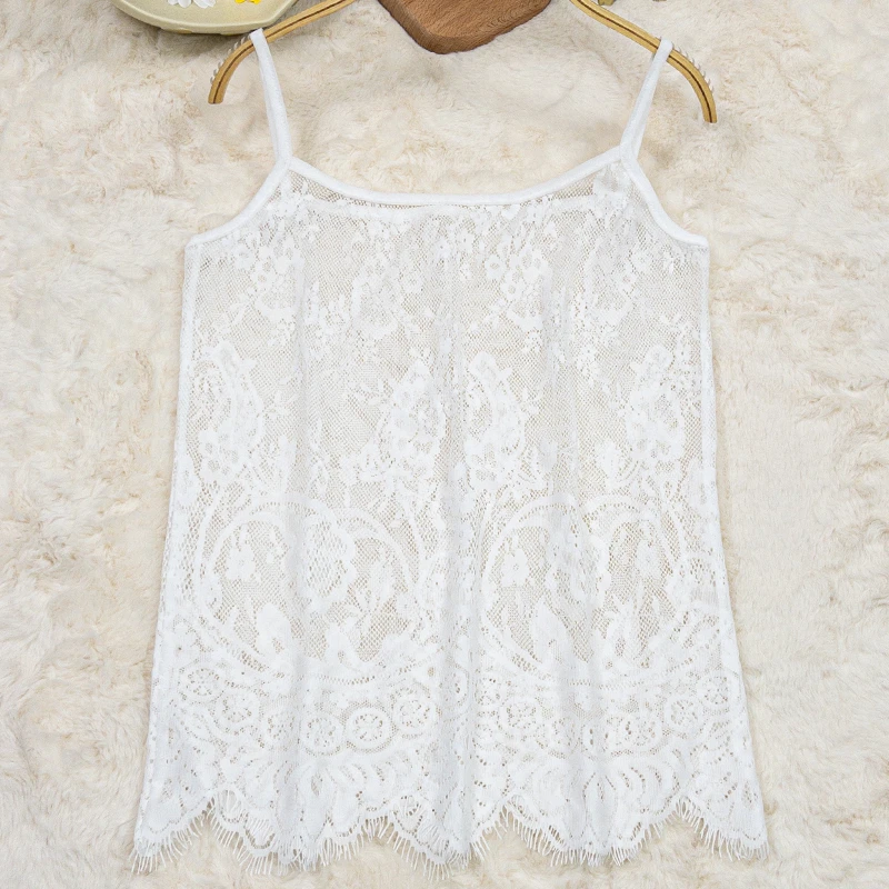 蕾丝打底衫女黑色内搭网纱上衣2025新款百搭小衫花边白色下摆洋气