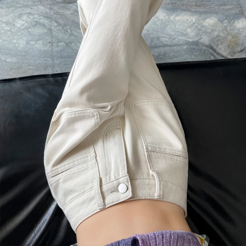牛仔裤女2023新款秋冬加厚绒设计感显高显瘦直筒裤高腰窄版阔腿裤