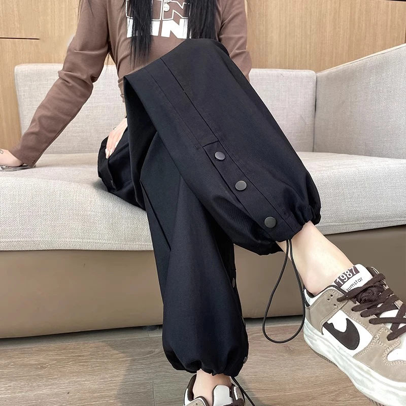 美式工装裤女春秋新款高腰宽松显瘦阔腿登山冲锋裤小个子运动裤潮