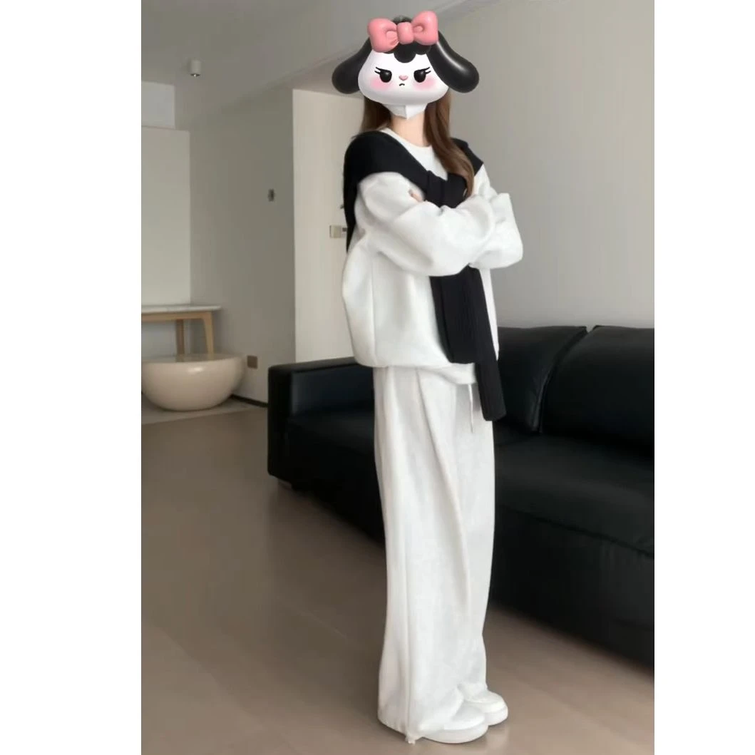 秋季穿搭一整套女2024新款学院风温柔气质穿搭宽松休闲裤三件套装