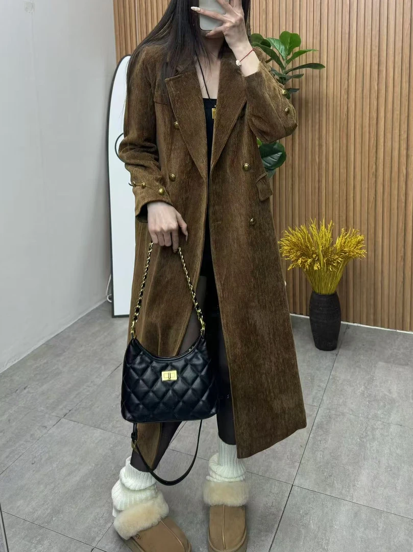 001888#秋冬新款复古英伦风气质高级感长款西装大衣外套百搭时尚