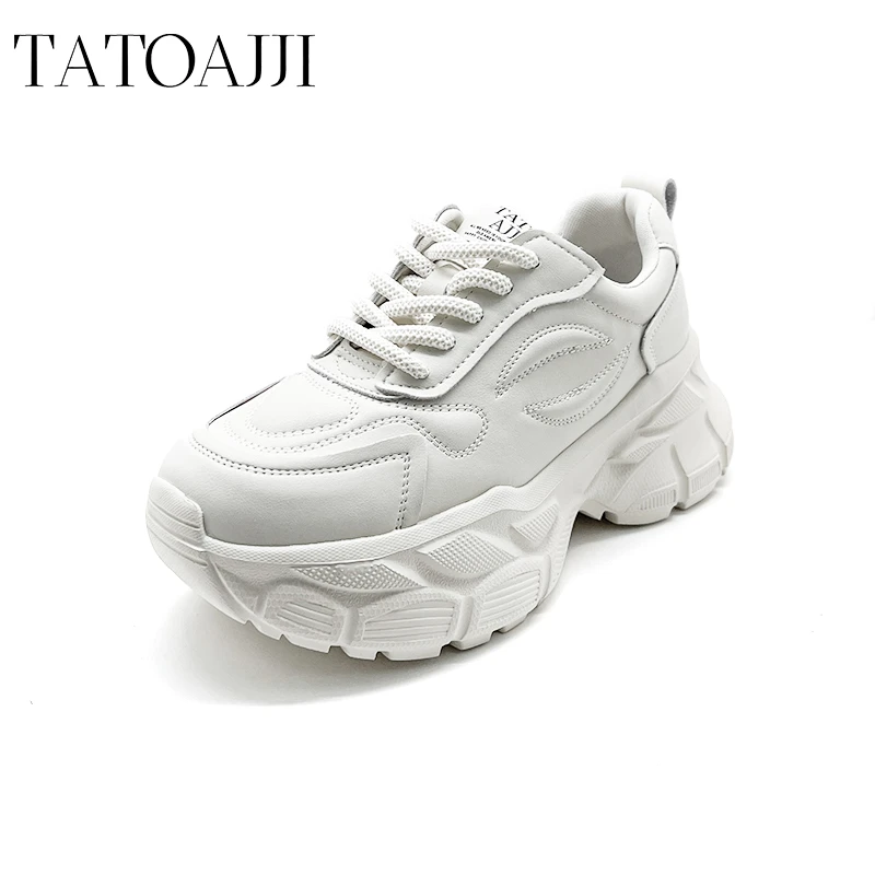 TATOAJJI/塔图阿姬新款女士ins休闲运动鞋真皮老爹鞋厚底鞋子女