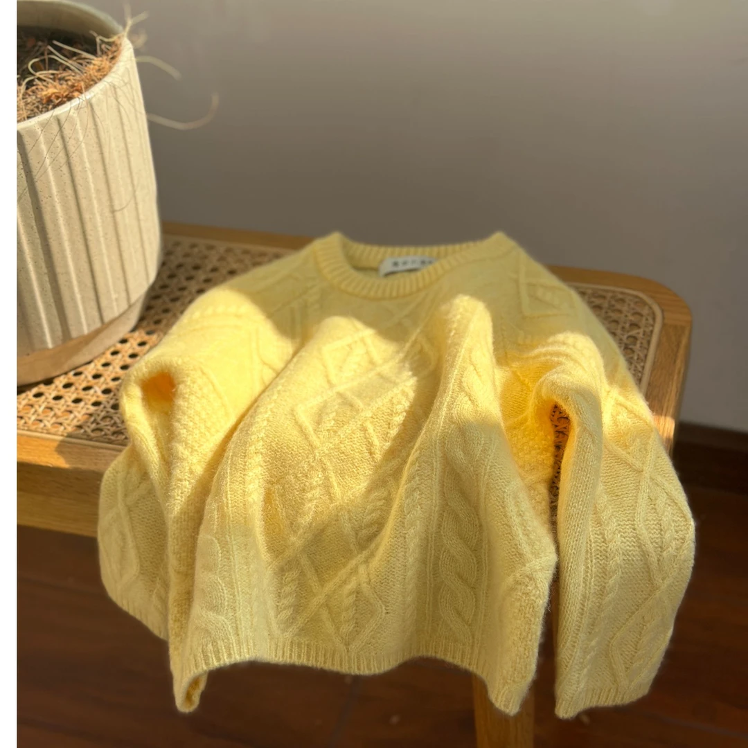 麦田小羊秋冬新款男女童宝宝纯色亲子山羊绒圆领套头针织毛衣