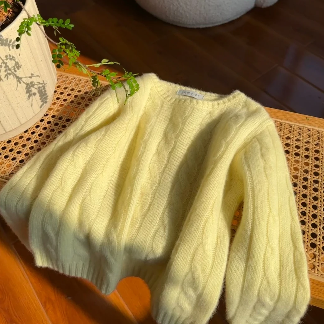 麦田小羊男女宝宝儿童套头羊衫绒 亲子纯色绞花山羊绒针织毛衣