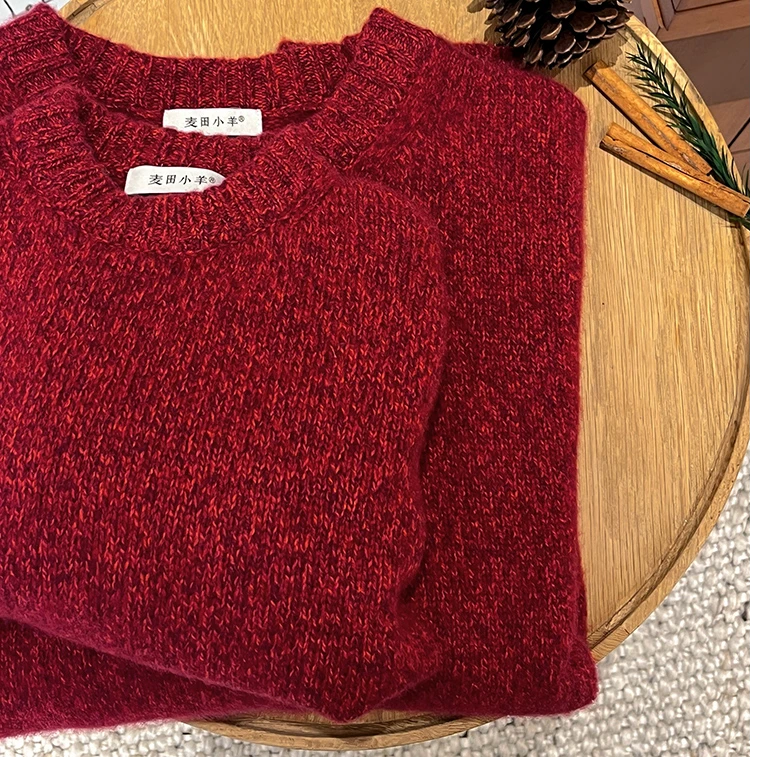麦田小羊康赛妮特有3色合股纱线 儿童亲子新年红套头羊绒衫