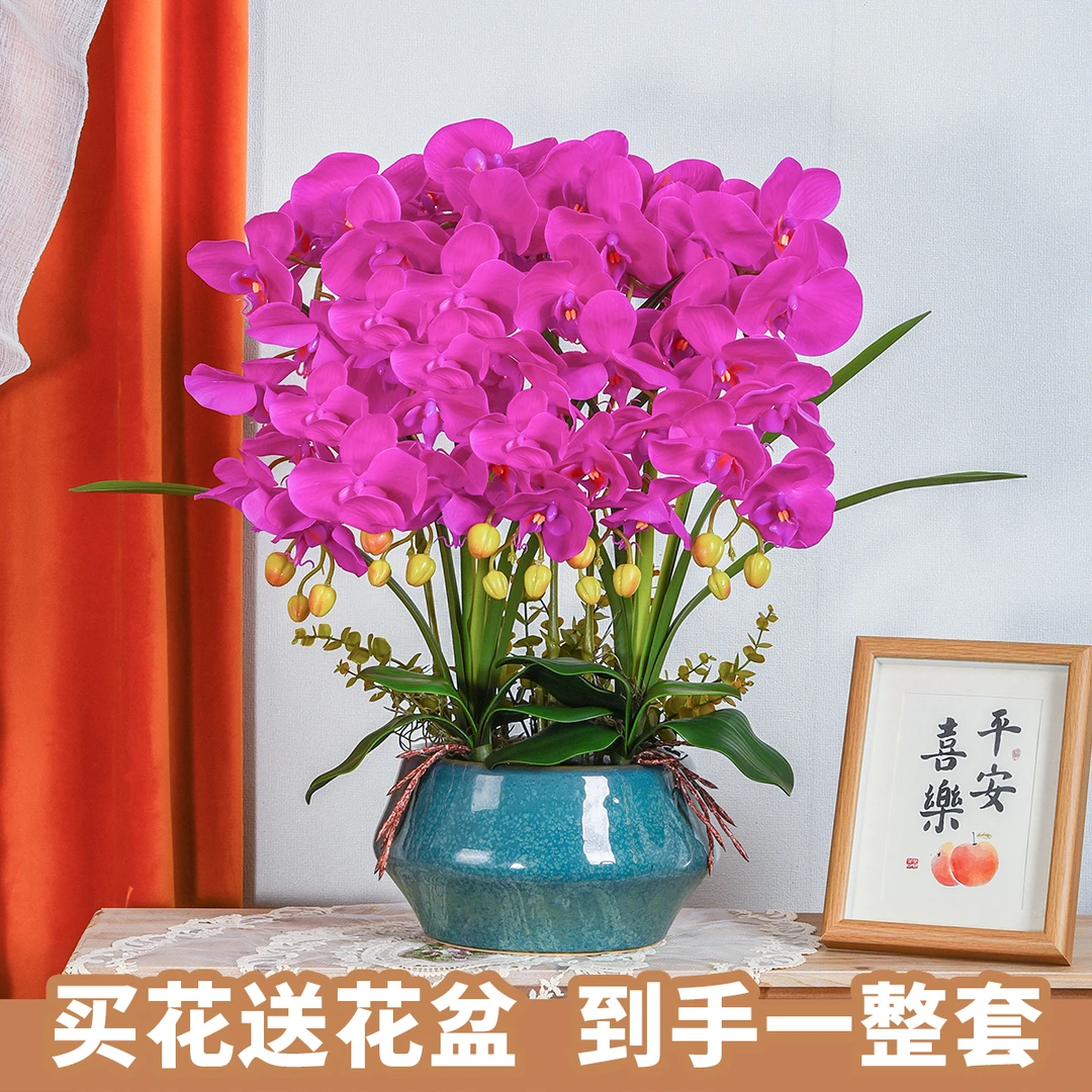 仿真蝴蝶兰手感保湿超级高档仿真花客厅餐桌电视柜装饰插花瓶摆件
