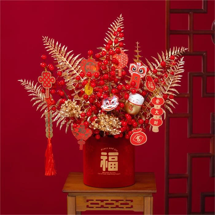 【成品发货】新年乔迁摆件红火喜庆餐桌玄关酒柜摆件仿真红果插花