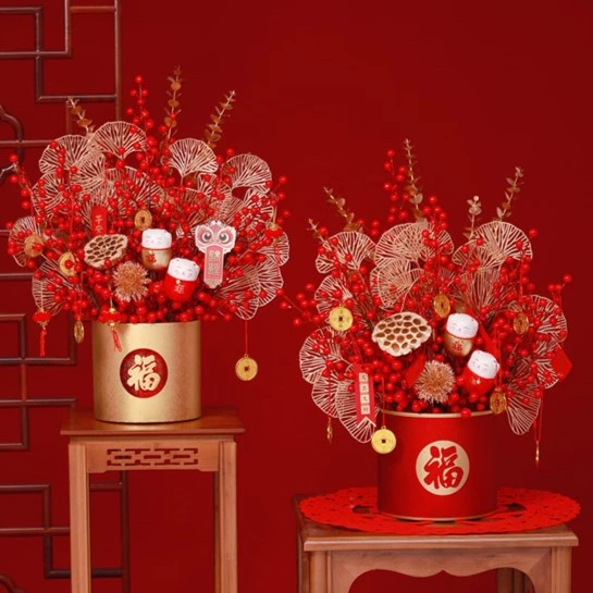 新婚福桶发财果红果发发果乔迁新居装饰婚房客厅摆件新房装饰品