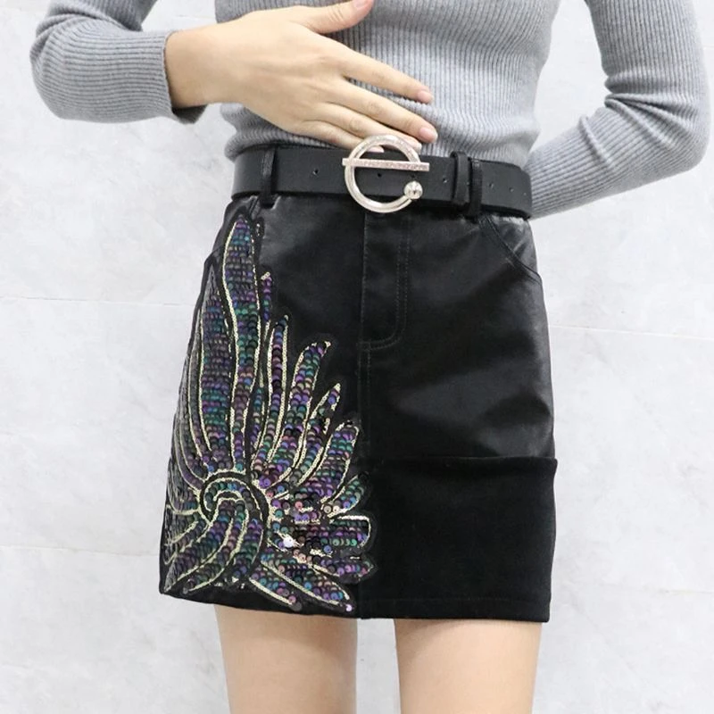 PU皮短裙女秋冬2025新款韩版时尚亮片半身裙高腰显瘦包臀裙A字裙